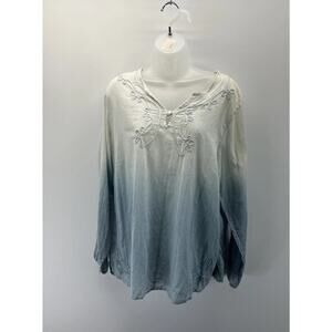 Overdrive Women’s Size 18w/20w White Spilt V Neck Long Sleeve Top